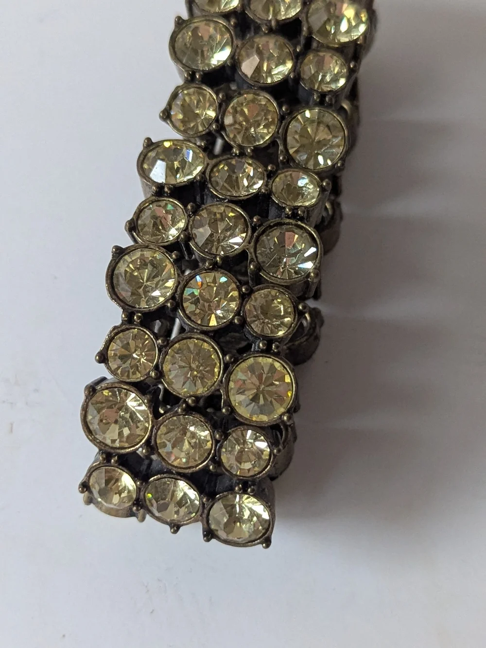Citrine Hued Crystal-Embellished Stretch Bracelet - Vintage Silver/Gold Tone